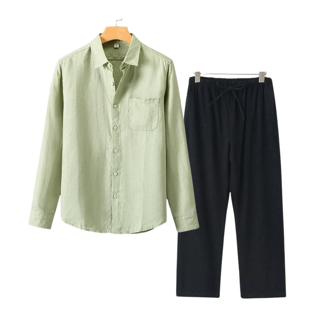 Ovogue-Paris™ | Luxueux ensemble en lin à manches longues