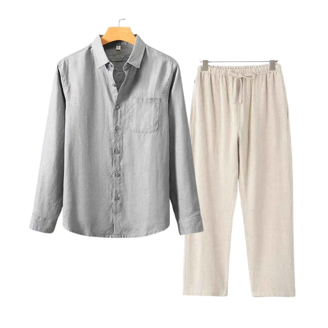 Ovogue-Paris™ | Luxueux ensemble en lin à manches longues