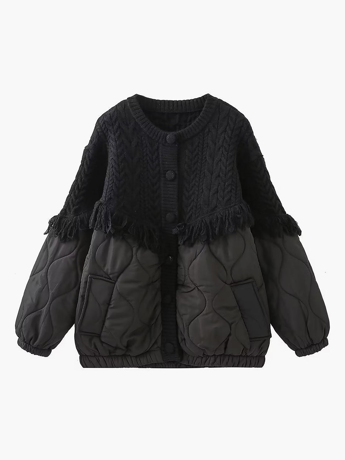 Ovogue-Paris™ | Veste matelassée en tricot torsadé patchwork