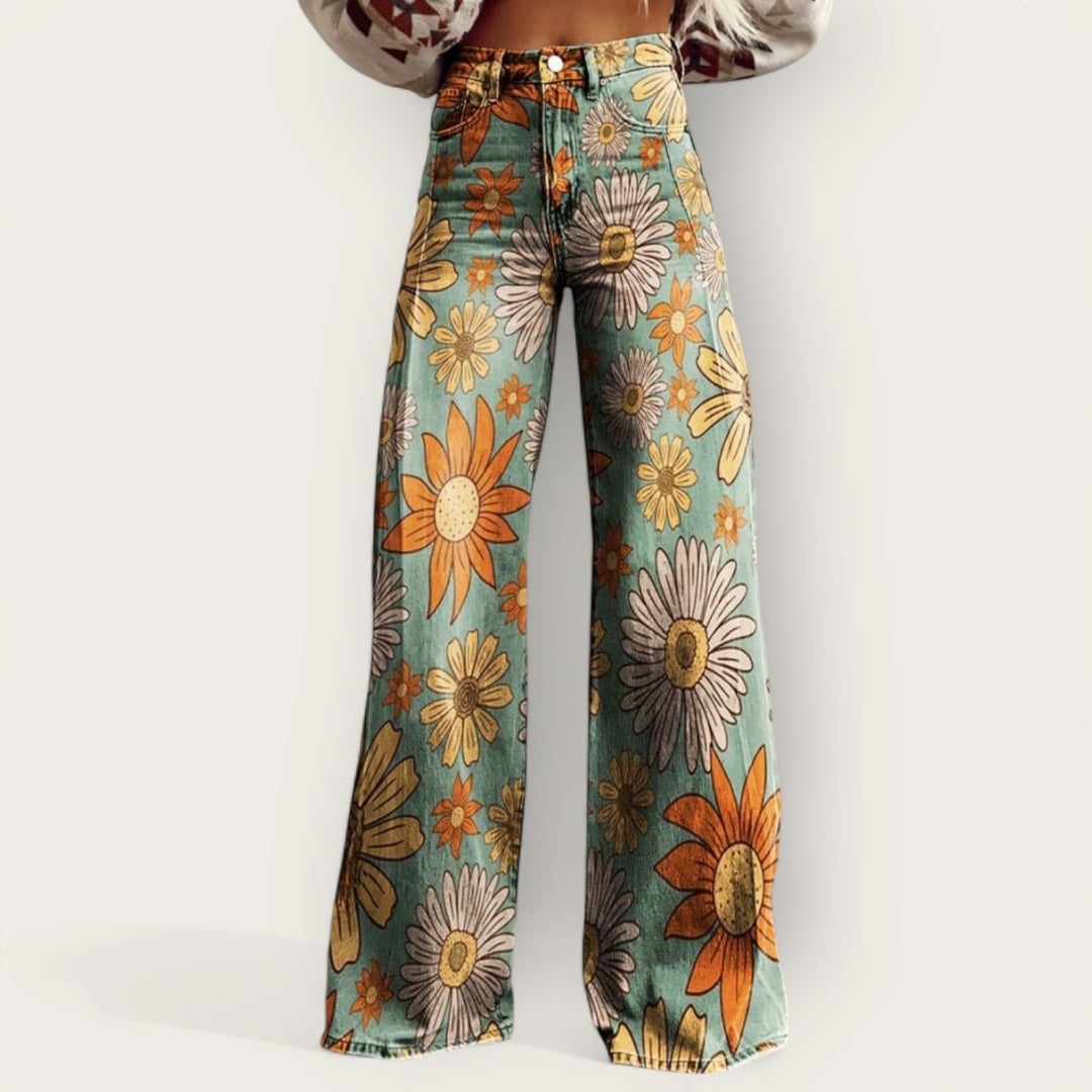 Ovogue-Paris™ | Pantalon ample à fleurs vintage