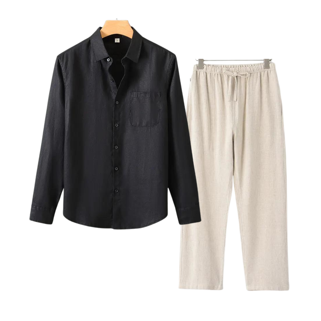 Ovogue-Paris™ | Luxueux ensemble en lin à manches longues