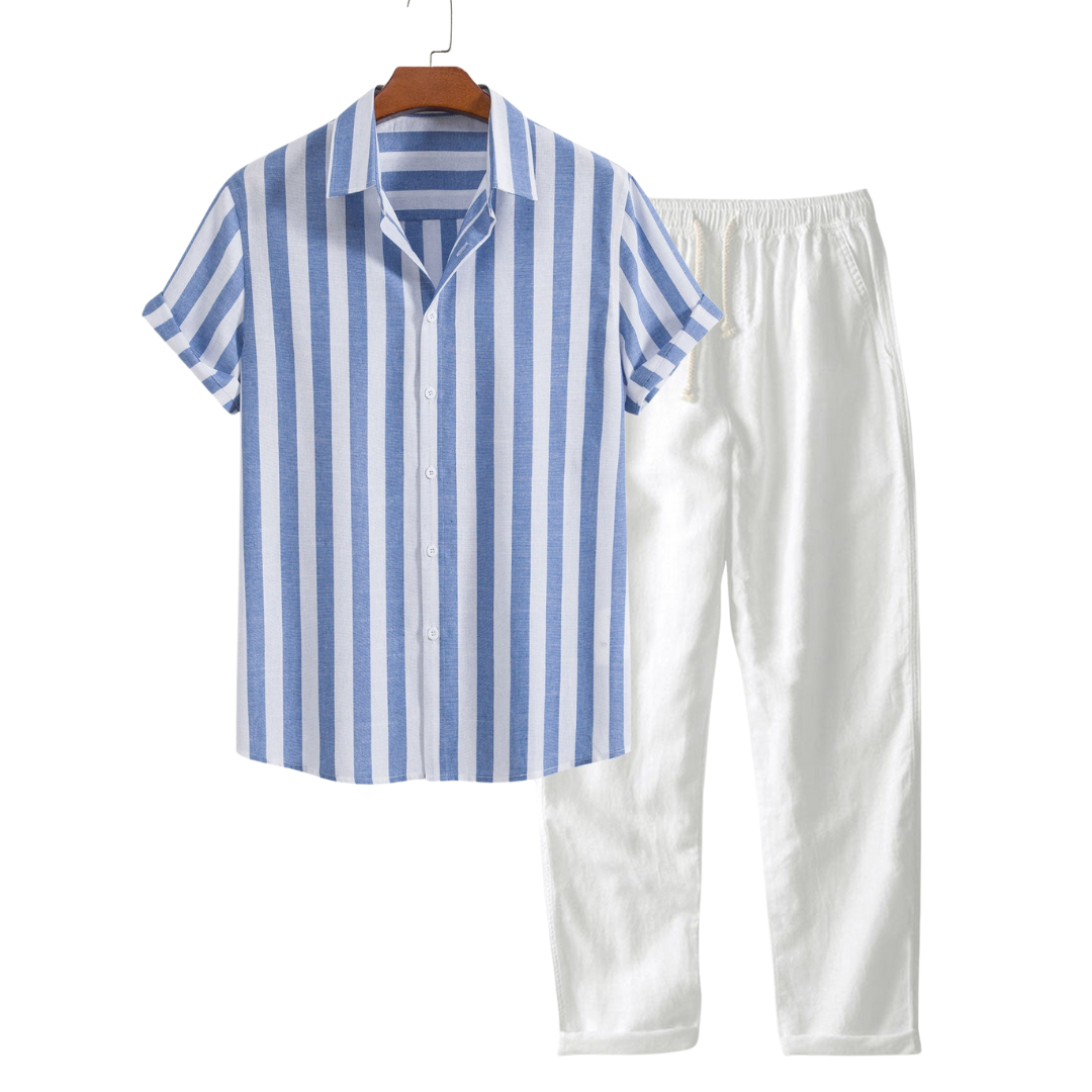 Ovogue-Paris™ | Ensemble d'été rayé à manches courtes