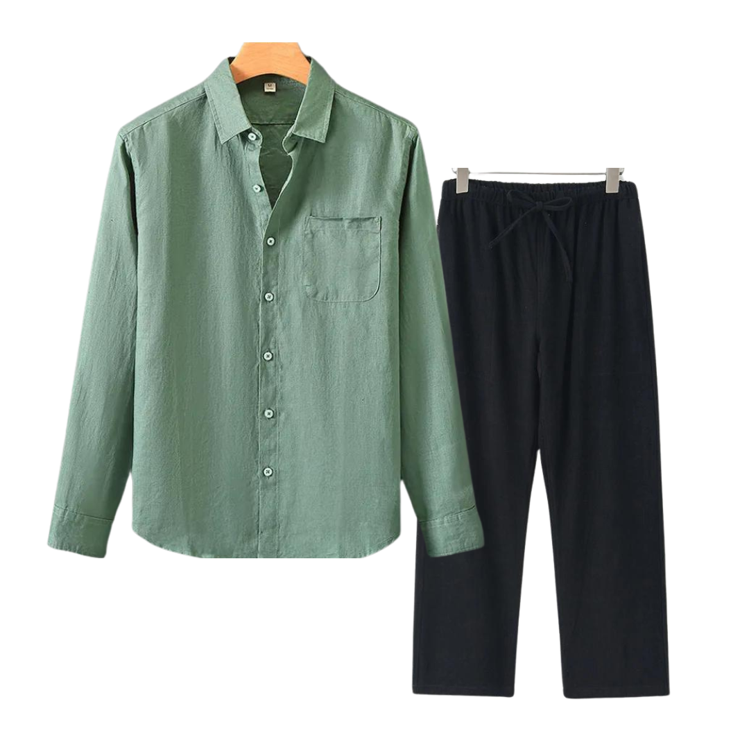Ovogue-Paris™ | Luxueux ensemble en lin à manches longues