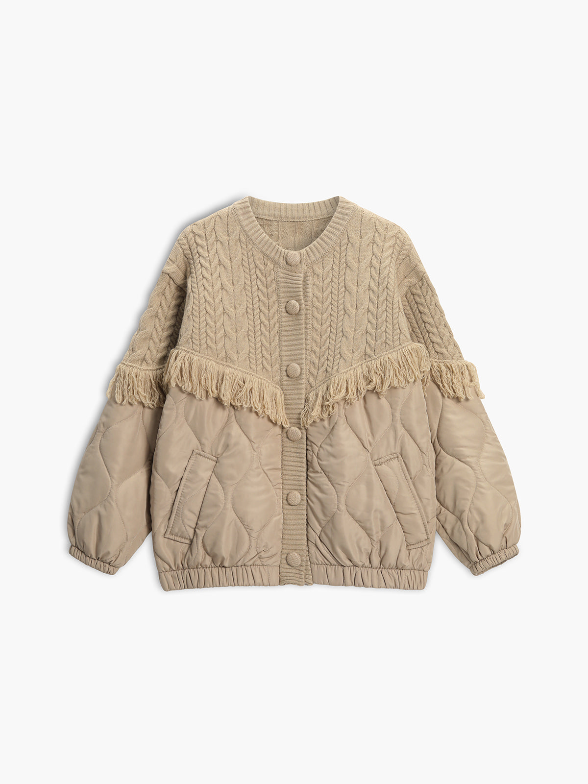 Ovogue-Paris™ | Veste matelassée en tricot torsadé patchwork