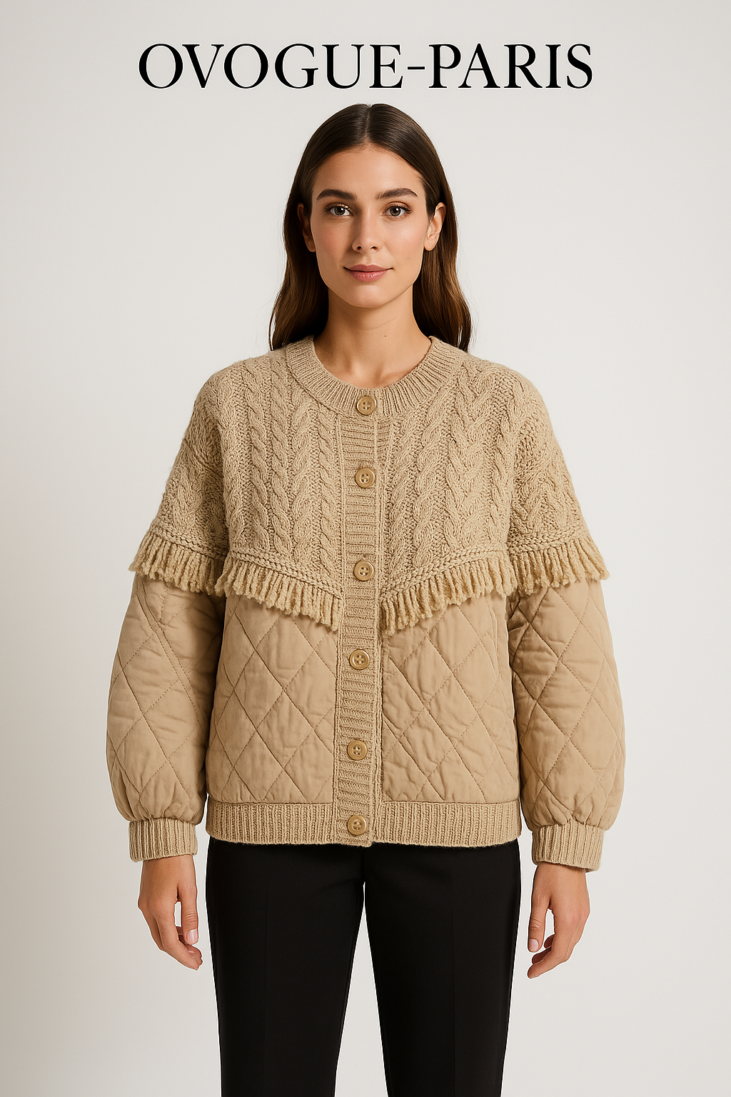 Ovogue-Paris™ | Veste matelassée en tricot torsadé patchwork