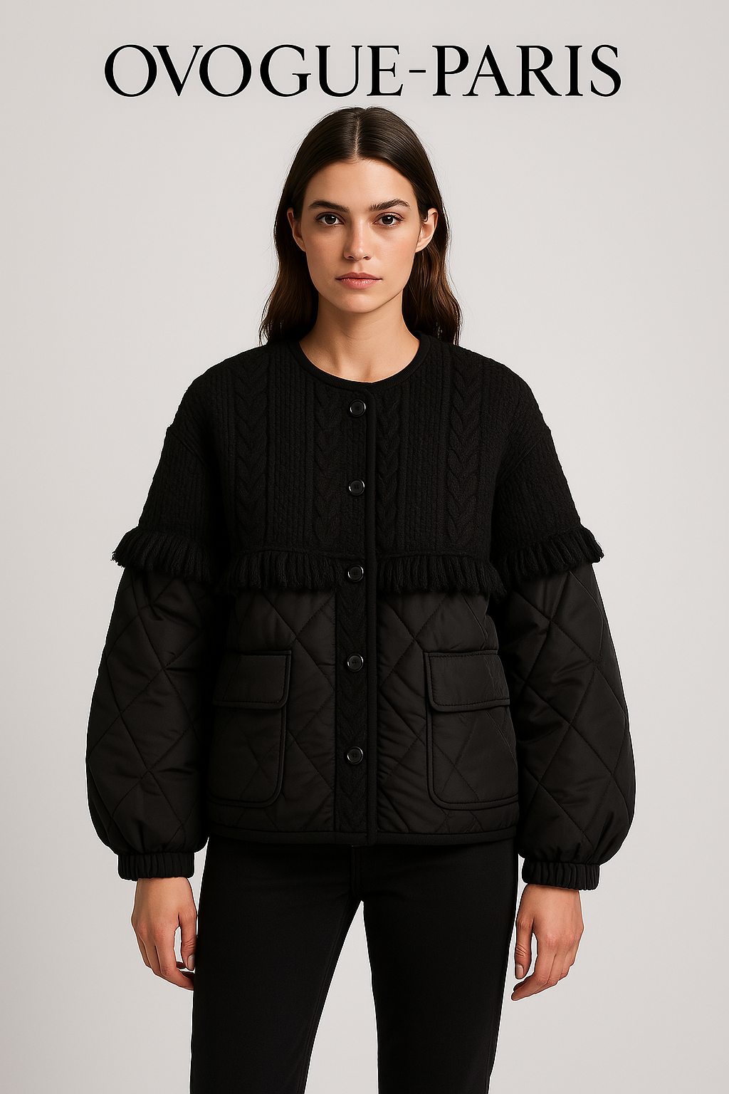 Ovogue-Paris™ | Veste matelassée en tricot torsadé patchwork