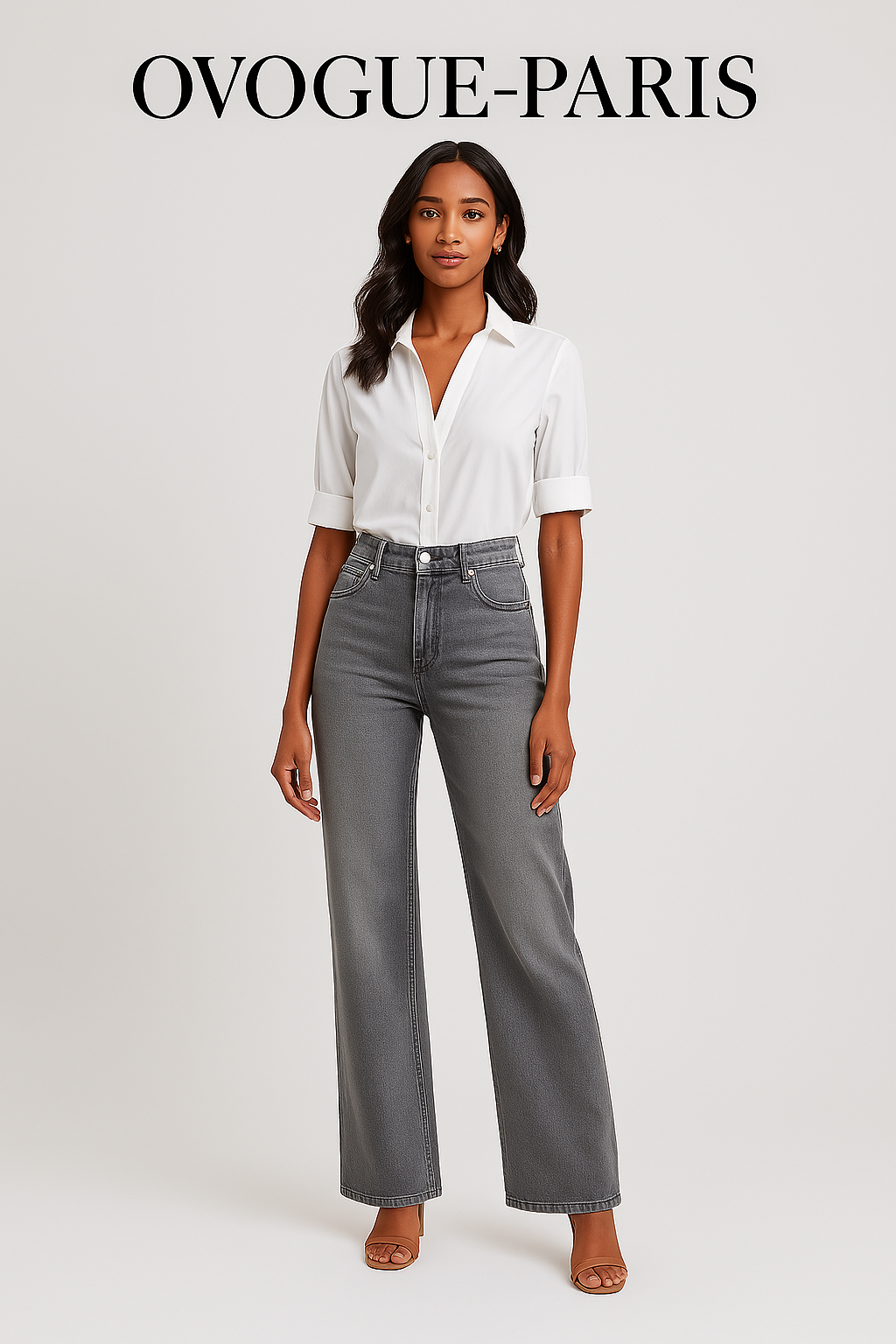 Ovogue-Paris™ | Jean Délavé Gris Évasé