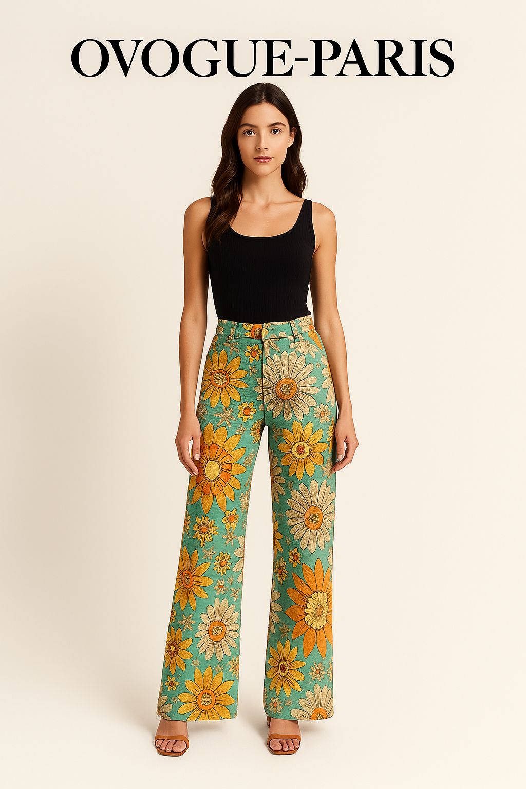 Ovogue-Paris™ | Pantalon ample à fleurs vintage