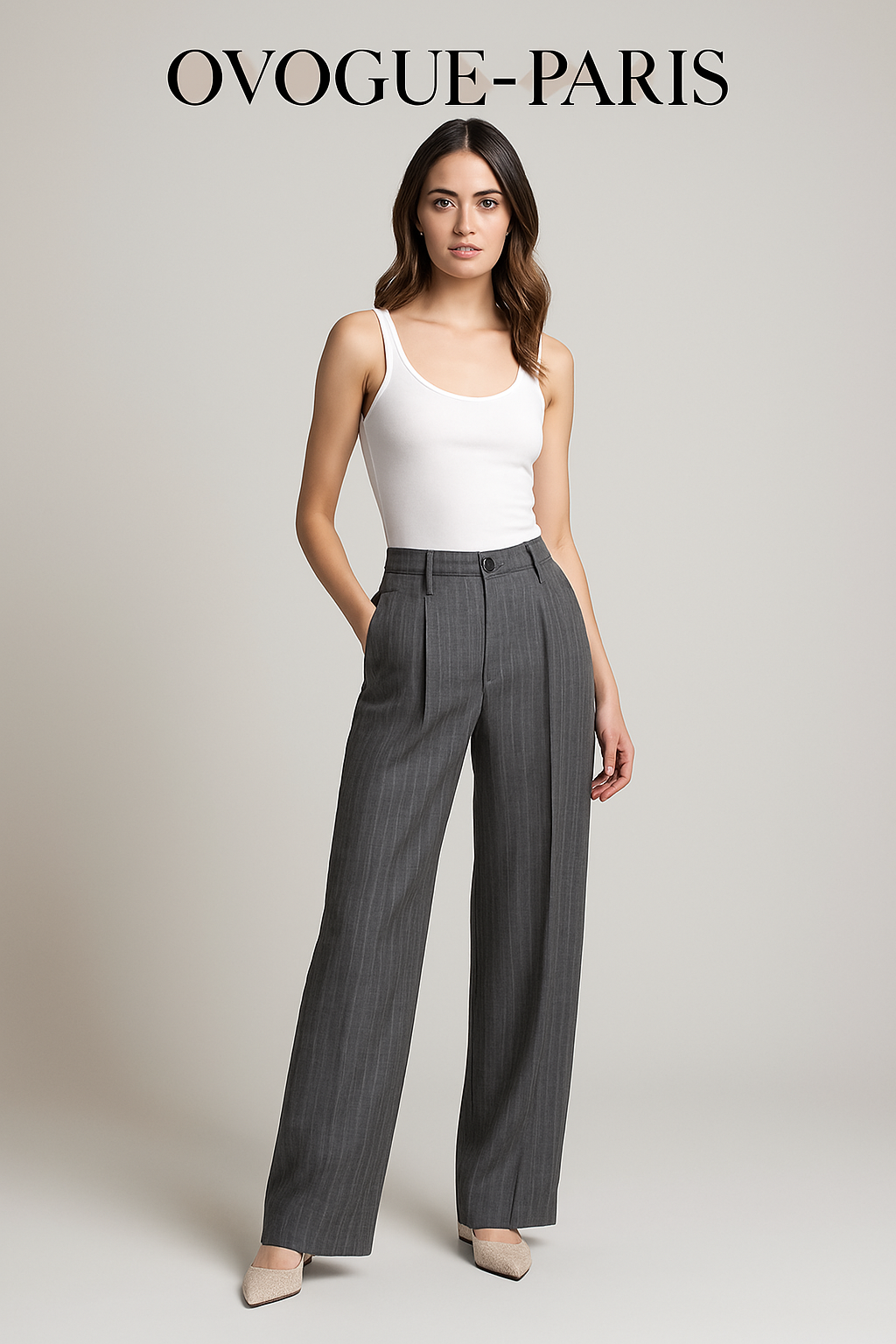 Ovogue-Paris™ | Pantalon Large à Rayures Élégantes