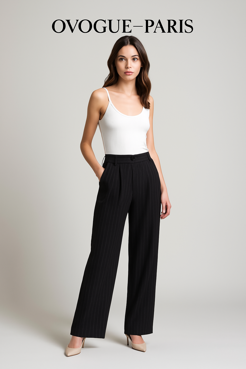 Ovogue-Paris™ | Pantalon Large à Rayures Chic
