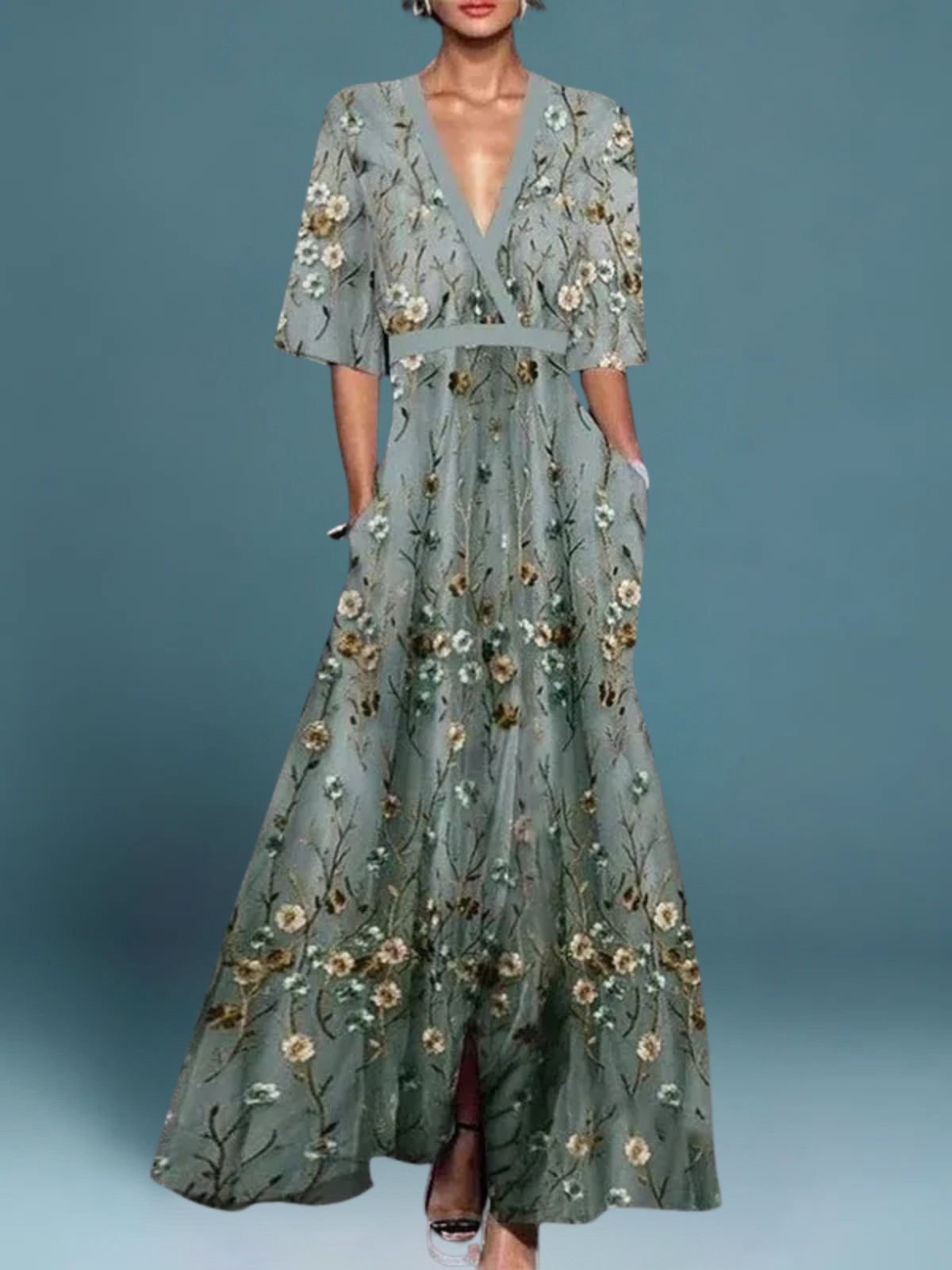 Ovogue-Paris™ | Robe Longue Élégante à Fleurs
